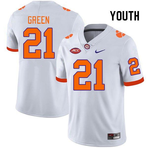 Youth Clemson Tigers Jarvis Green #21 College White NCAA Authentic Football Stitched Jersey 23IH30EM